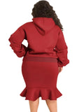 Plus Size Puffed Long Sleeve Hoodies And Fishtail Skirt 2 Piece