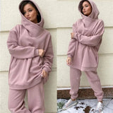 Tracksuit Autumn Winter Solid Fleece Warm Long Sleeve Hoodies Jogger Pants Two Piece Sets Oversized Casual Sportswear