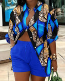Women's Clothing Explosion Two Sets Of Long-Sleeved Shorts Printed Commuter