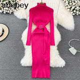 Black Turtleneck Sexy Women Dress Autumn Long Sleeve Skinny Maxi Boydcon Casual Sweater Plush Knee-Length Party