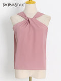 Sexy Solid Tank Tops For Women Halter Sleeveless Cut Out Korean Fashion Knitting Vests Female 2022 Clothing