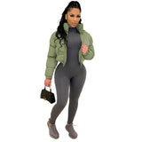 Winter Fashion Patchwork Puffer Jackets for Women 2021 Zip Up Cropped Warm Bubble Coat Winterwear Overcoat