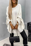 Pullovers Women Solid Knitted Cloak Tops Jumpers Round Neck Bat Full Sleeve Splice Loose Casual Tops Autumn Winter-Outfit
