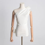 Temperament Famous Wind 2025 Spring New Three-Dimensional Flowers Sexy Black And White Shoulder Vest Topess