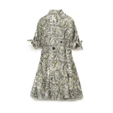 New Printed Lapel Shirt Dress With Belt Cuffs Bow Tie For Women 2183047-Outfit