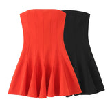 Wide Swing Tear Dress 2025 Summer Sexy Shoulder Repair Short A-Word Mini-Skirt