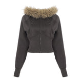 Cloth Forget Camouflage Printed Hair Splicing Cap Plus Velvet Short Jacket Hottie Waist Zipper Open Shirt