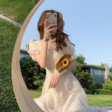 Floral Sweet Summer Dress Square Collar Dot Party Dress for women 2021 Short Sleeve Chiffon Elegant Dresses Female