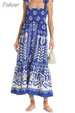 Spring Long Dress For Women Square Collar Sleeveless Backless High Waist Colorblock Print Camisole Dresses Female