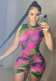 Printed Sexy O-Neck Sleeveless Tie Dye Bodysuit