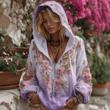 Zippered T-Shirt Trend Japanese National Style Cherry Blossom Art Printing National Tide Loose Autumn And Winter
