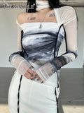 Tie Dye Colorblock Loose Shirt For Women Turtleneck Long Sleeve Ruched Pullover Blouses Female Fashion Clothing