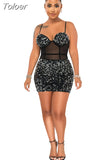 Sequin Mesh Strap Bodycon Drsses Birthday Party Sexy Clubwear Outfits for Women Backless Mini Dresses