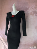 Toloer New Hand Hook Stereo Rose Knit Sweater Female Autumn Temperament Shows Thin V Collar Black Bottom