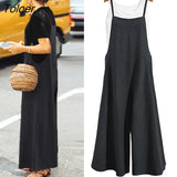 Solid Color Women Casual Loose Breathable Sleeveless Long Jumpsuit Overalls Fashion Female Black Cotton