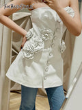 Sexy White Dress For Women Strapless Sleeveless High Waist Patchwork Floral Solid Mini Dresses Female Summer