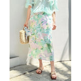 Folds 2025 Spring And Summer New High-End Slimy Skirt Design Dopamine Broken Flower Wrinkles Half