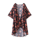 Fashion Holiday Style Sun Moon Print Women Summer Kimono Blouse Chiffon Cardigan Beach Outwear Female Shirt Long