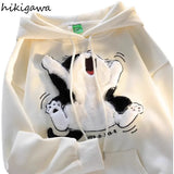 Ropa Mujer Hooded Japanese Anime Hoodie Women Clothing Flocking Cat Oversized Tops Streetwear Vintage Chic Y2k Sweatshirts-Outfit