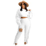 Tassel Knitted Sweater Sexy Two Piece Set Matching Pants Sets Fashion Winter Outfits for Women 2021 Wholesale