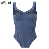 Spring Womens Tops 2022 Backless Sleeveless Patchwork Lmitation Denim Tank Top Fashion Streetwear Party Corset Top