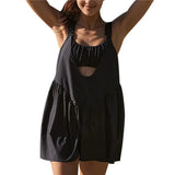 Women Tennis Dress Summer Casual Solid Color Sleeveless Open Back Athletic Mini Dresses with Pockets Sports Workout Golf Dress 703-1-Outfit