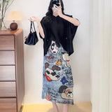 Folds 2025 Spring And Summer New Fashion High-Rise Thin Cartoon Puppies Print Half-Dress Women's