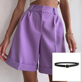 High Waist Shorts Women 2021 New Summer Casual Elegant Soft Pants with Sashes Loose Shorts with Pockets for