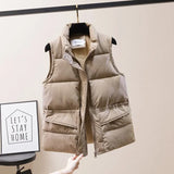 Warmer Women Winter Coat Casual Sleeveless Jacket Female Waistcoat Khaki Black Outerwear Ladies Vest Jackets Warm