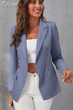 Women Long Sleeve Blazer Double Breasted Temperament Casual Office Elegant Long Sleeve Coat Tops Autumn