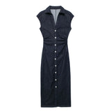 New Summer Style Midi Slim Shirt Dress 0779064-Outfit