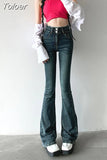 Women High Waist Slim Flare Jeans Raw Edge Design Retro Casual Street Style Pantalones Vaqueros Mujer Y2k Baggy