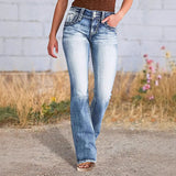 Women's High-Waisted Elastic Water Wash Simple Long Jeans Women's