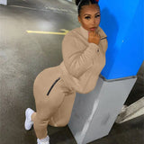 Summer Streetwear 2 Two Piece Set Women Outfits 2021 Long Sleeve Zipper Top Pocket Pants Sets White Casual Tracksuit