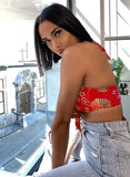 Printed V-neck Crop