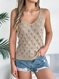 Shooting Summer New Solid Color V-Neck Hollow Leaves Sleeveless Knitted Shirt Holiday Vest Women's