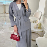 Knitted Knitted With Long Sleeve Open Shirt Two-Piece Set In The Long-Sleeved Skirt In The Autumn/Winter Of