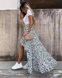 Women Long Skirt Summer Beach Style Floral Printed High Waist Casual Skirt Ins Asymmetrical Bottom Fashion Skirt
