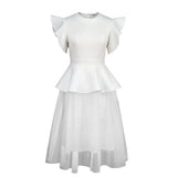 Wedding Lotus Leaf-Side Dress Light Mesh Splicing Meat Cover Mid-Stolen Dress
