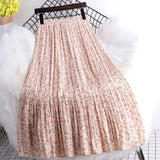 Summer Chiffon Beach Boho Maxi Women Skirt High Waist Floral Print Vintage Holiday Ruched Long Fashion Skirts