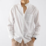 Shirt Men's Long-Sleeved Autumn Chinese Style Men's Shirt Loose Men's Coat Cotton And Linen Casual Blouse-Outfit