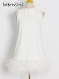 Solid Elegant Dresses For Women Casual Summer Sleeveless Patchwork Feather Hem Women's 2022 Mini Dress Fashion