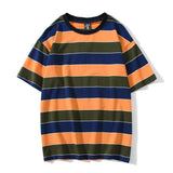 2020 Summer Brand Casual Washed T-Shirts Men Vintage Contrast 100% Cotton Tops Striped Fashion Male T