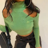 Cut Out T-Shirts Y2K Aesthetic Ribbed Knit Tops High Neck Backless 90s Tops Autumn Long Sleeve Tees turtleneck