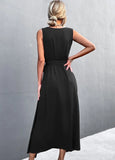 Romantic V-neck Sleeveless Solid Belted A-line Holiday