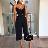 Summer Jumpsuit Women Sexy Halter Sleeveless Straps Long Jumpsuit Casual Lace Up Button Wide Leg Overall Jumpsuit