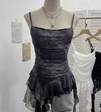 Irregular Lace Splicing Hem With Lotus Slings With Lotus Slings Waist Yarn Top