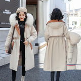 Long Fur Hooded Parkas 2021 New Winter Jacket Women Big Pocket Adjustable Waist Wool Liner Coat Three Ways To