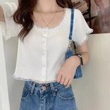 Salt Gentle Lace Short-Sleeved T-Shirt Knit New Comfortable Small High-Waist Short