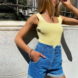 Green Summer Knitted 2021 Y2K Fashion Mini Sleeveless T Shirt Skinny Casual Khaki Beach Crop Tops Sexy Club Tank